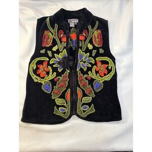 Vintage Lisa Nichols Embroidered Sweater Vest Sm Boho Hippy Colorful Floral 416